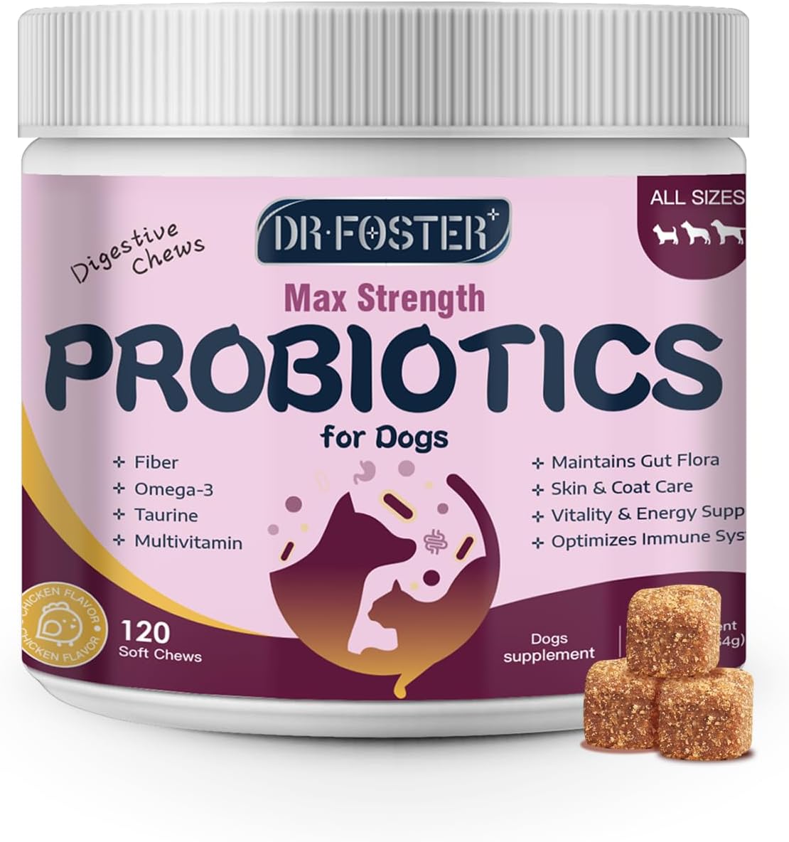 Probiotics for Dogs, Dog Probiotics for Digestive Health, 6 Billion CFU, with Prebiotics & Digestive Enzymes, Pumpkin & Omega-3, Dog Diarrhea Relief & Immune & Skin Support, 120 Soft Chews