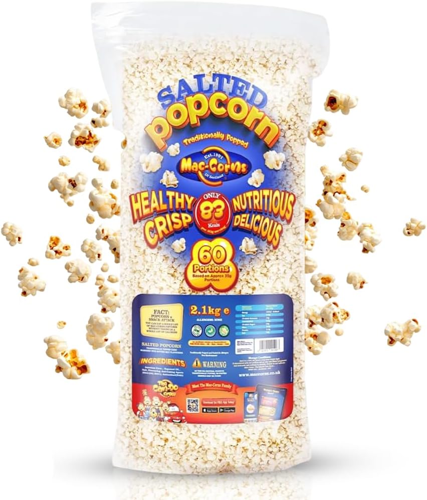 MacCorns Salted Popcorn 2.1kg Bulk Pack - Salted Popcorn for Kids & Adults - Traditional Popped corn, Healthy Perfect, Movies & Parties