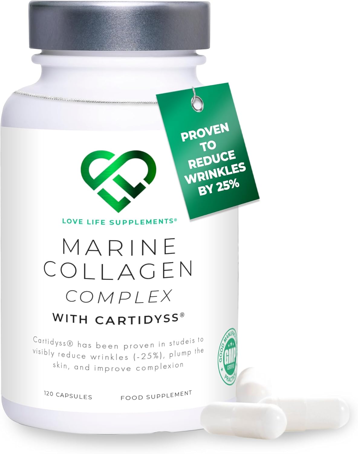 Wild-Caught Marine Collagen Complex Capsules with Hyaluronic Acid, 120 Capsules - 2 Month Supply, with Cartidyss® (Type II), Vitamin C, Vitamin E, Bamboo Stem Extract, Biotin - for Skin, Hair, Nails