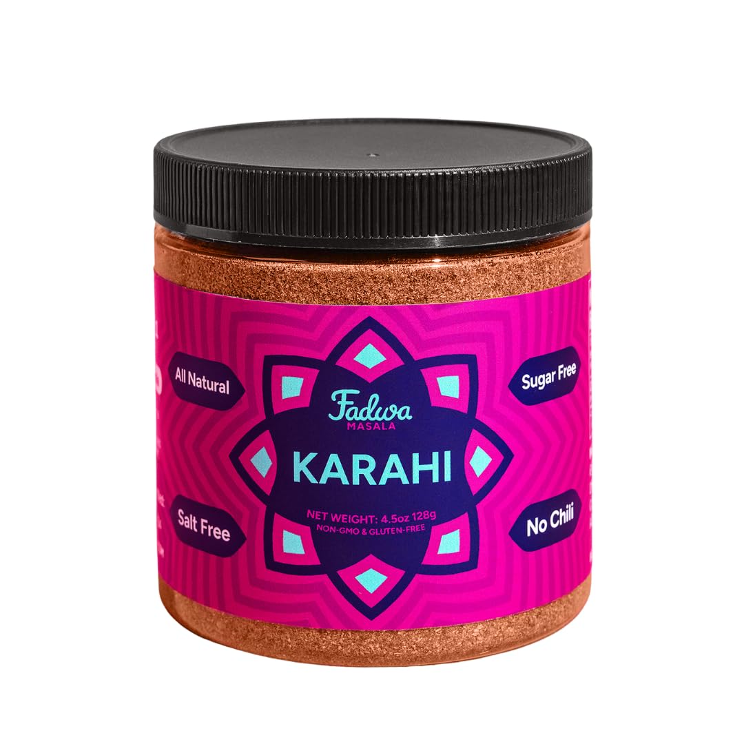 Fadwa Masala Karahi Spice Mix - 4.5 oz Jar, Salt & Sugar Free, Non-Spicy Authentic Desi Spices for Pakistani & Indian Cooking, Curry, Garam Masala - No Artificial Ingredients - Gluten Free