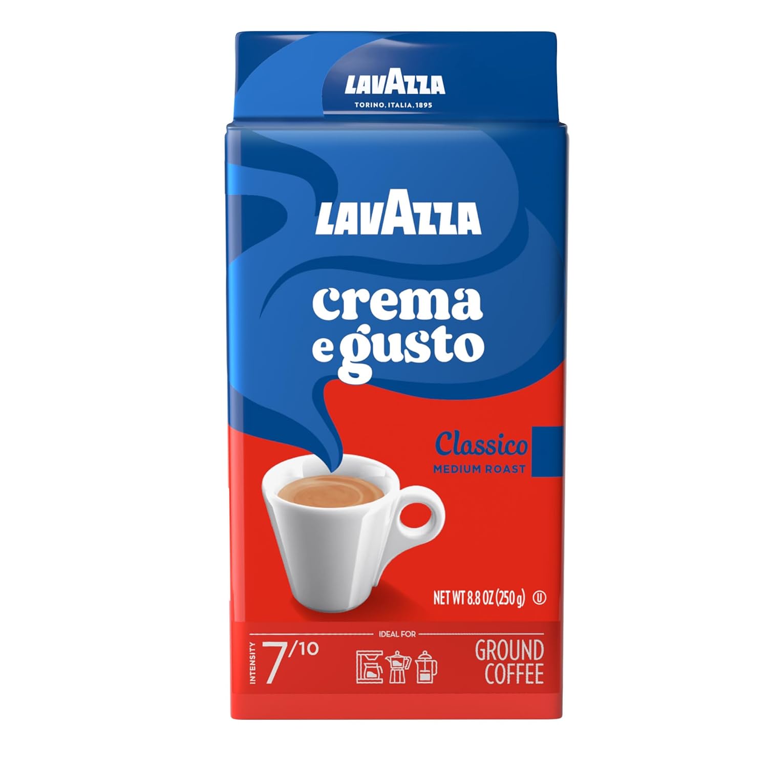 Lavazza Espresso Dark Roast Ground Coffee, 8.8oz Bricks (4 Pack), Authentic Italian Blend Roasted in Italy, Non GMO