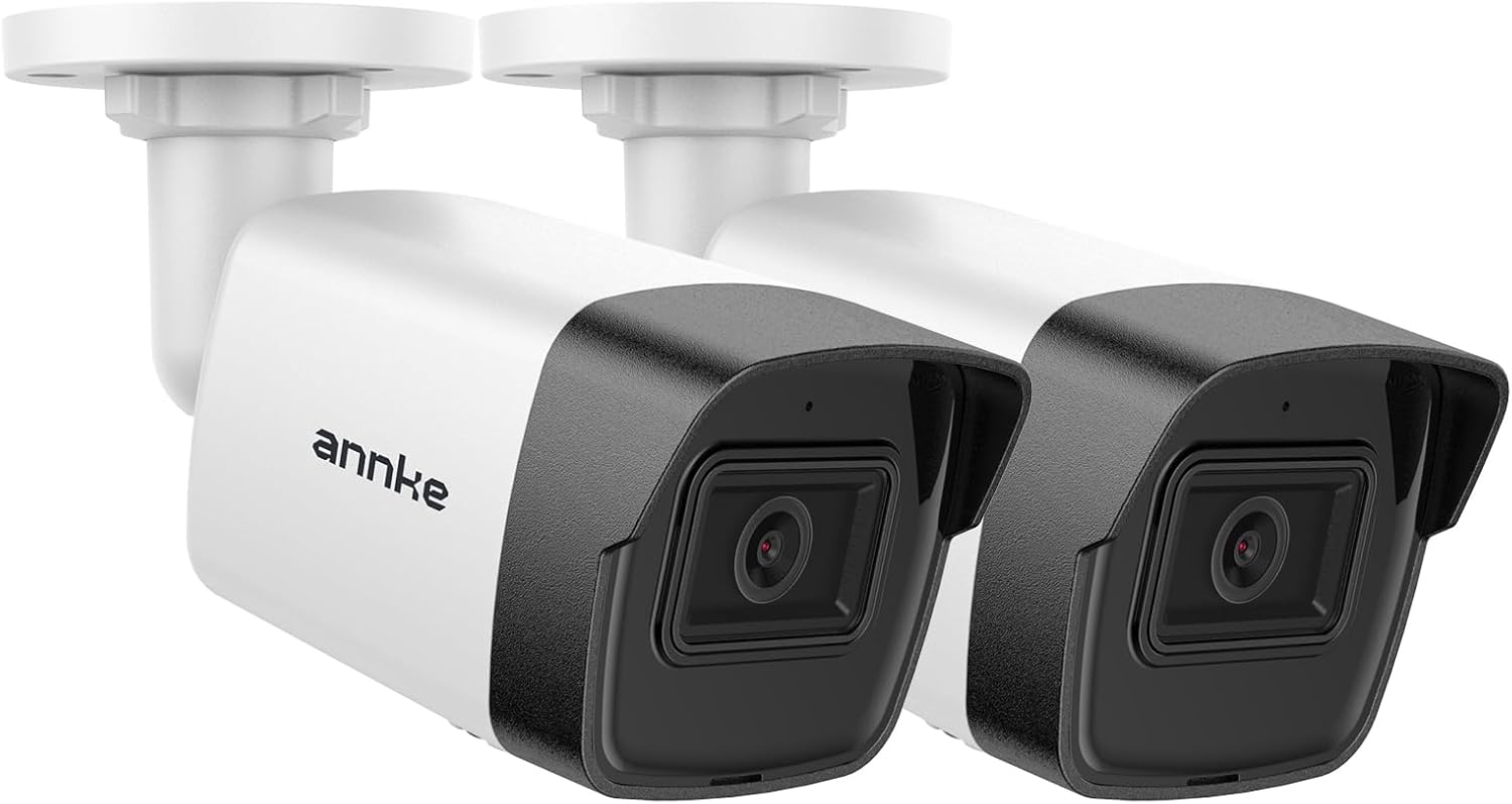 ANNKE 2 Pack 5MP PoE Bullet Security Cameras with Mic/Audio, Outdoor IP Cameras with 2.8mm Lens Wide Angle, 100ft Color Night Vision, IP67 Waterproof, RTSP, 5MP@20fps, Up to 256GB Micro SD Card- C500