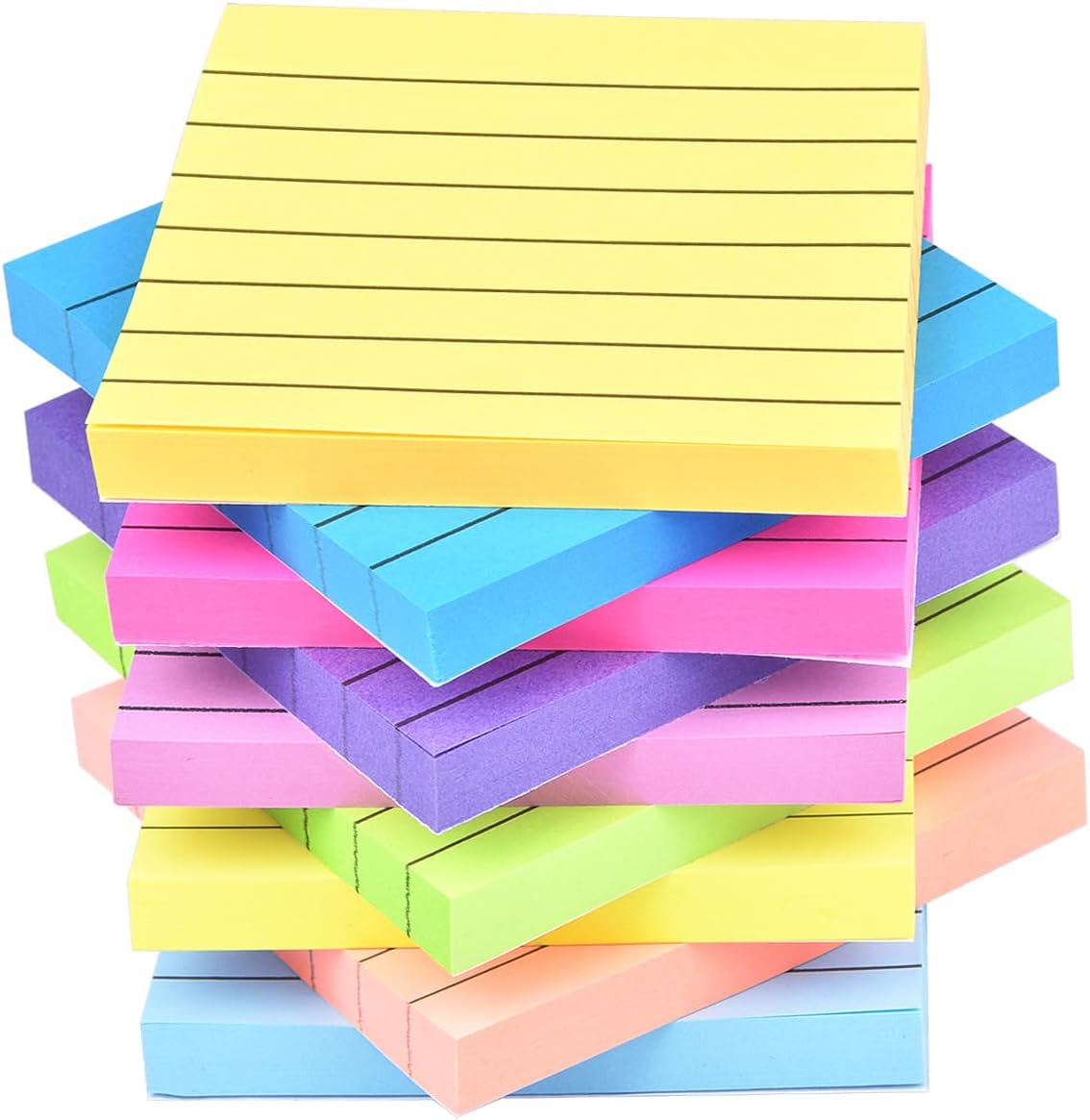 9 Pack Lined Sticky Notes 3”x3” Bright Colors Self-Stick Note Pads with Line, 9 Colors Bulk Sticky Memo Pad for School, Office, Meeting