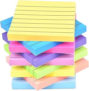 9 Pack Lined Sticky Notes 3”x3” Bright Colors Self-Stick Note Pads with Line, 9 Colors Bulk Sticky Memo Pad for School, Office, Meeting