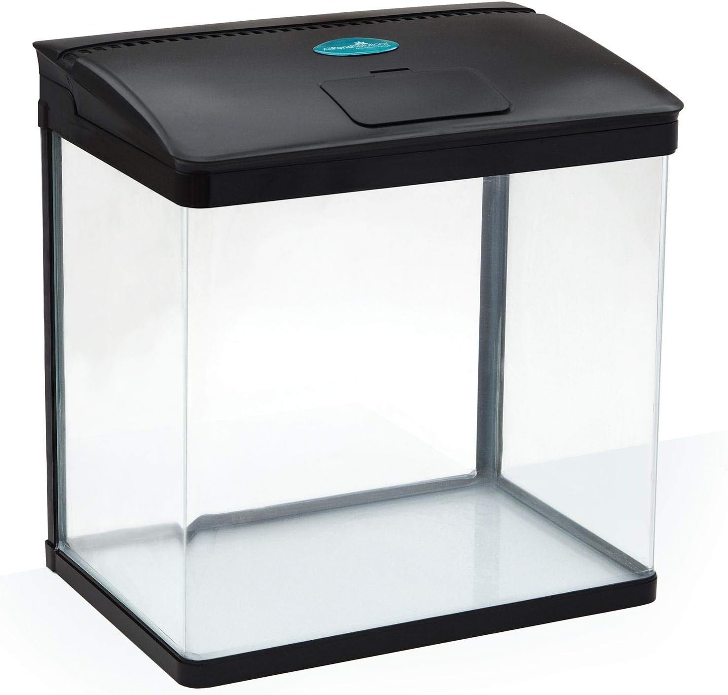 AllPondSolutions Nano Fish Tank with Filter and Light - Rectangular Aquarium Tank with LED Light, Tray Filter System, Curved Glass Front, 90° Tilting Hood - Cold Water Tropical Fish Tank - 29L, Black