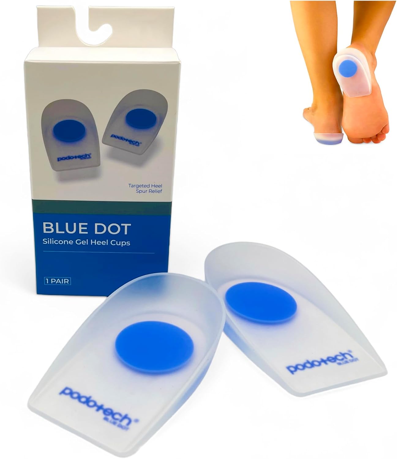 Silicone Gel Heel Cushion Pads for Heel Spurs & Plantar Fasciitis - Prescribed by NHS - Knee and Back Pain - Heel Cradling Gel Support and Shock Absorption - Professional Shoe Heel Pads