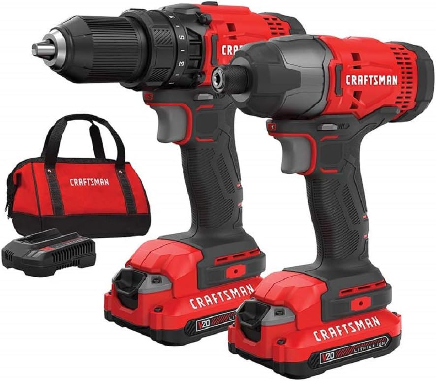 CRAFTSMAN V20 MAX Cordless Drill and Impact Driver, Power Tool Combo Kit with 2 Batteries and Charger (CMCK200C2AM)