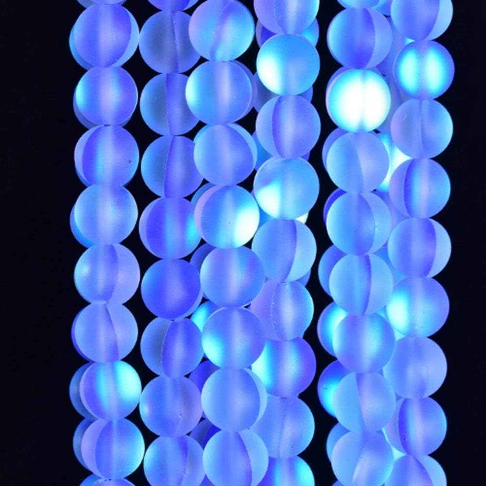 60PCS 6mm Natural Blue Mystic Aura Quartz Gemstone Frosted Matte Titanium Round Loose Spacer Beads 15 inch Full Strand Crystal Healing Power Quartz