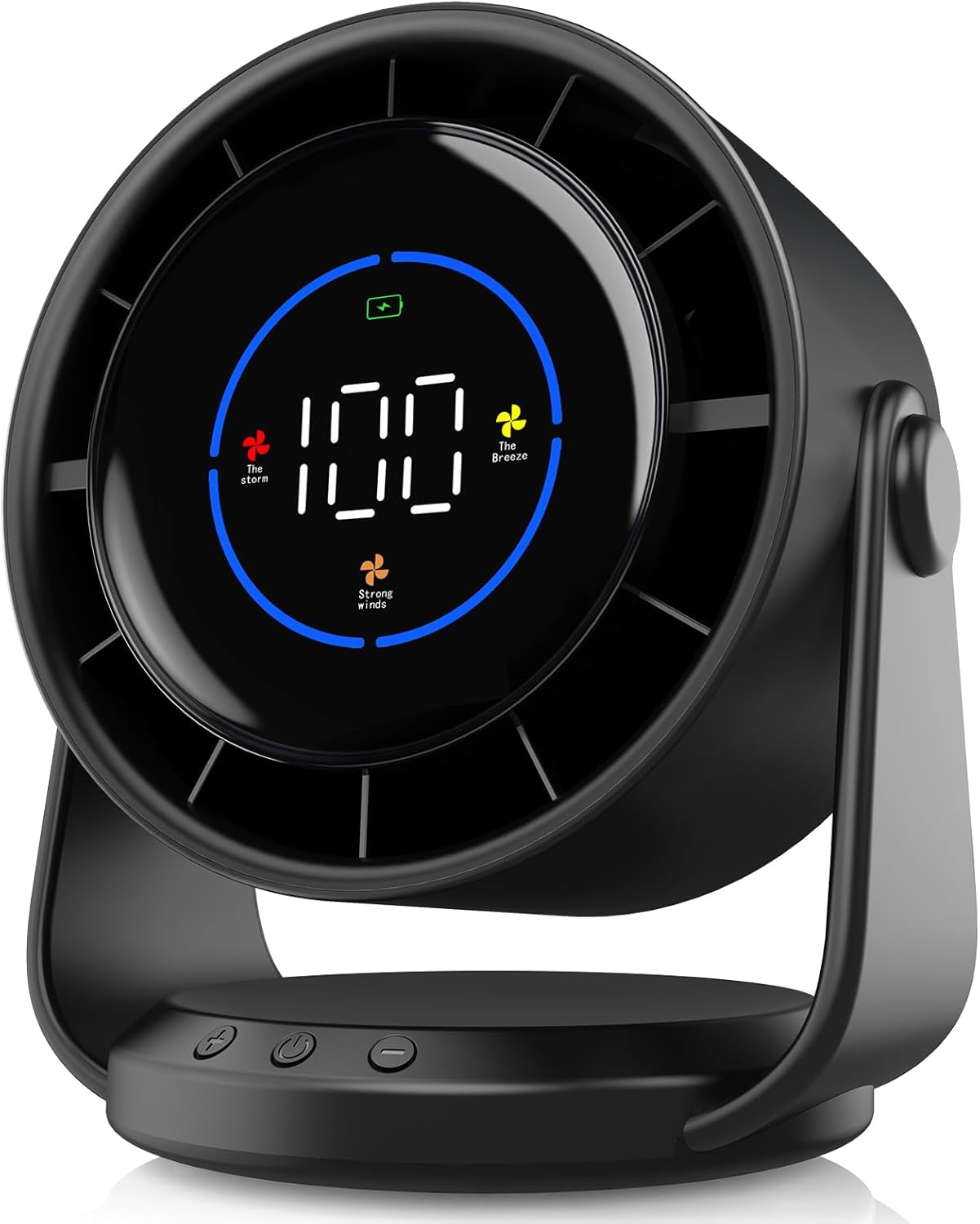 Desk Fan, Turbo Table Fan for Bedroom, 100-Speed Digital Display, Low Noise, 105° Adjustable Tilt, 7.5-inch, Rechargeable Battery, Wall-Mouted Design for Home, Office, Travel Dark Black
