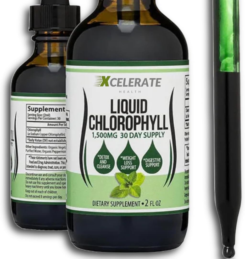Liquid Chlorophyll Detox & Cleanse – 1,500mg | Sugar-Free, Gluten-Free & Alcohol-Free | Easy-Absorption Liquid Formula | 30-Day Supply | Natural Mint Flavor | Vegan & Non-GMO