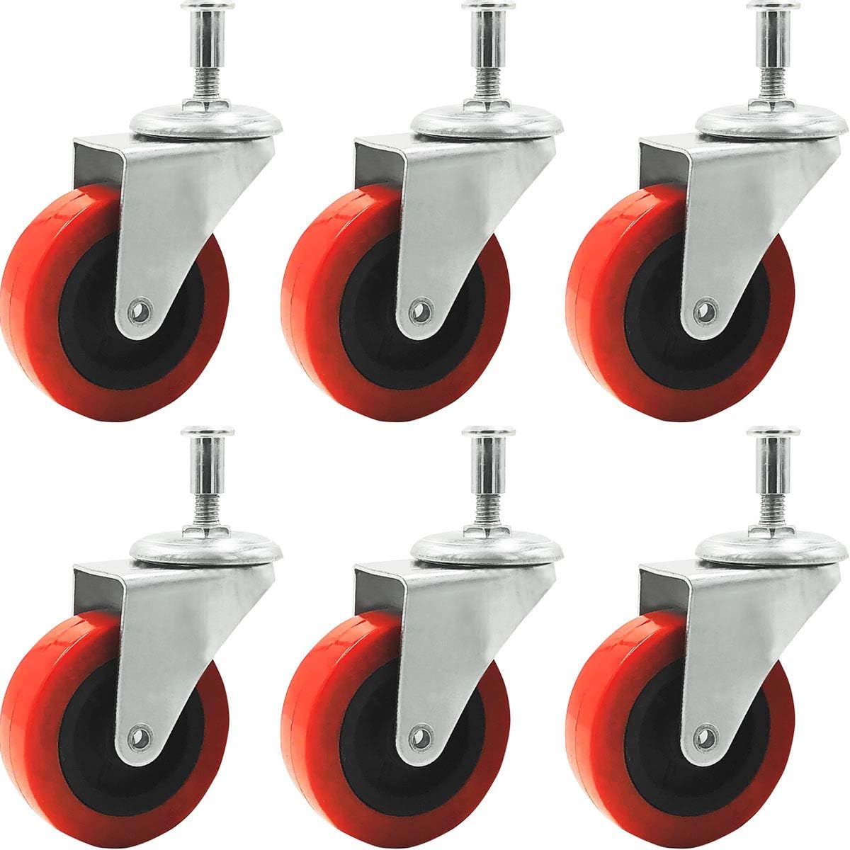 6 Pack 2" Low Profile Swivel Caster Wheel for Creeper Service Cart Stool Post Mount