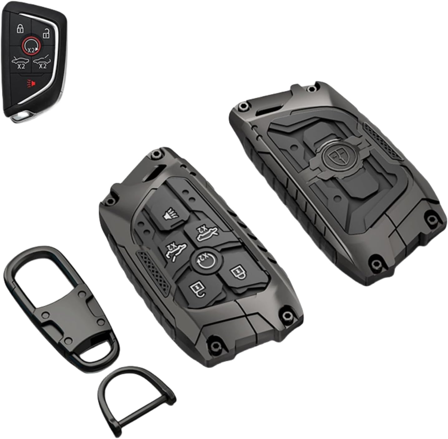Heavy Metal Key Fob Cover Case Protector for Corvette C8, Keychain, Accessories for 2020 2021 2022 2023 2024 2025 Corvette C8 (6 Buttons)