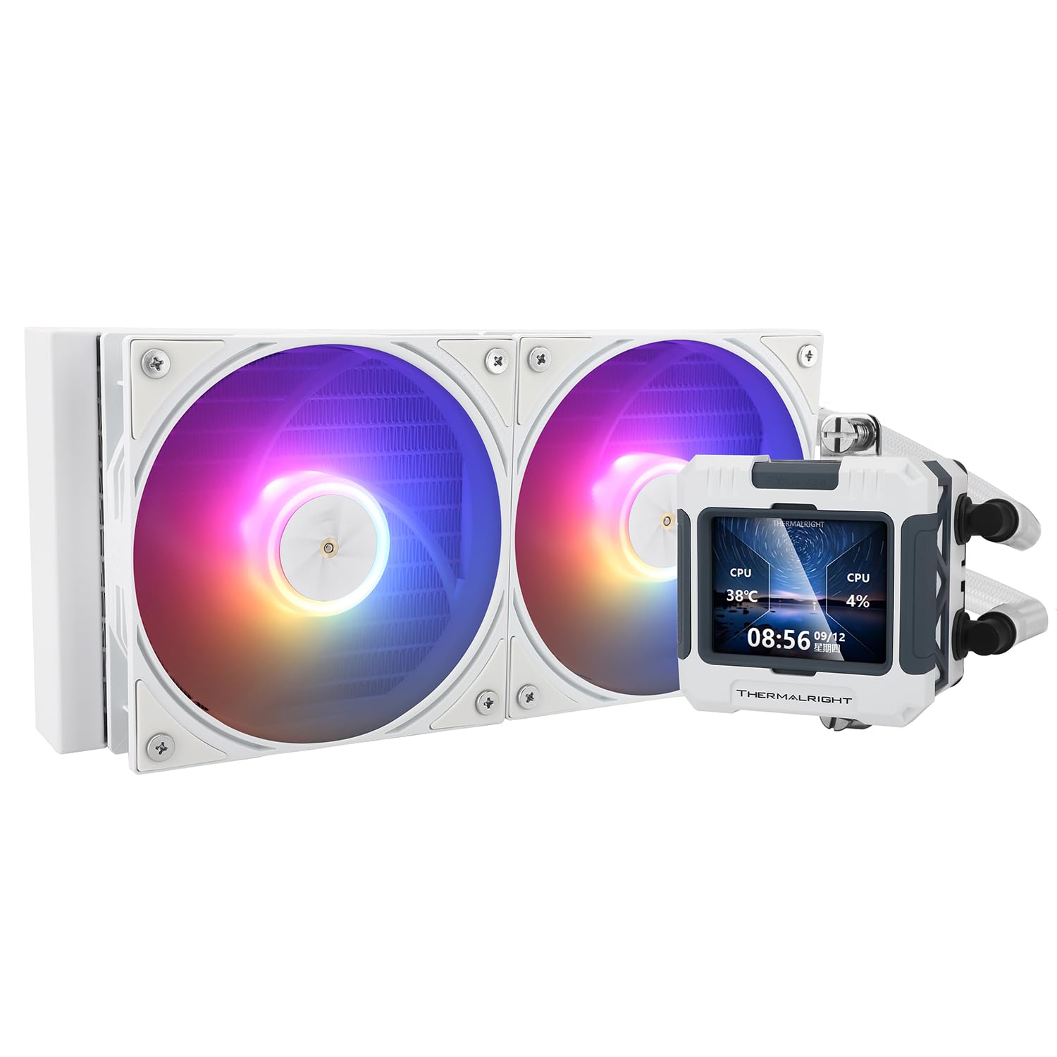 TR-FW240 White ARGB CPU Water Cooler,3 PWM Fans Water Cooling System,IPS LCD Screen with 320 * 240 Resolution,for AM4/AM5&Intel LGA1851/1700,Computer CPU Liquid Cooler for 2.4in IPS Display