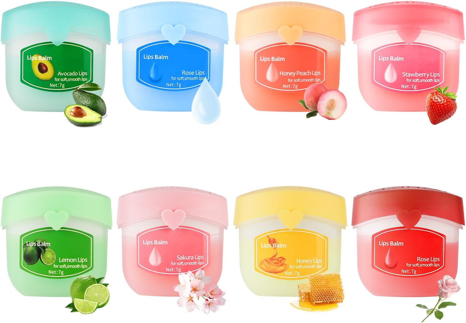 LOPHE Lip Balm Set, 8 Pack Lips Moisturizer, Lip Balm Multipack, Flavours Original, Peach, Sakura, Rose, Honey, Avocado, Strawberry, Lemon, Day and Night Lip Care, Lip Balm Gift Set