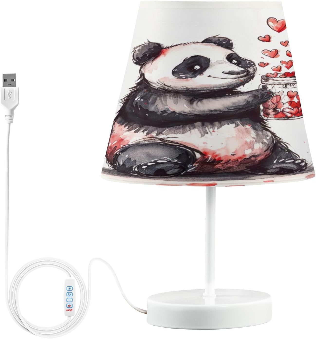 Waassud Panda and Heart Beside Table Lamp for Bedroom Desk Lamp 3 Color Temperatures with USB LED Nightstands Lamps for Living Room Office Large