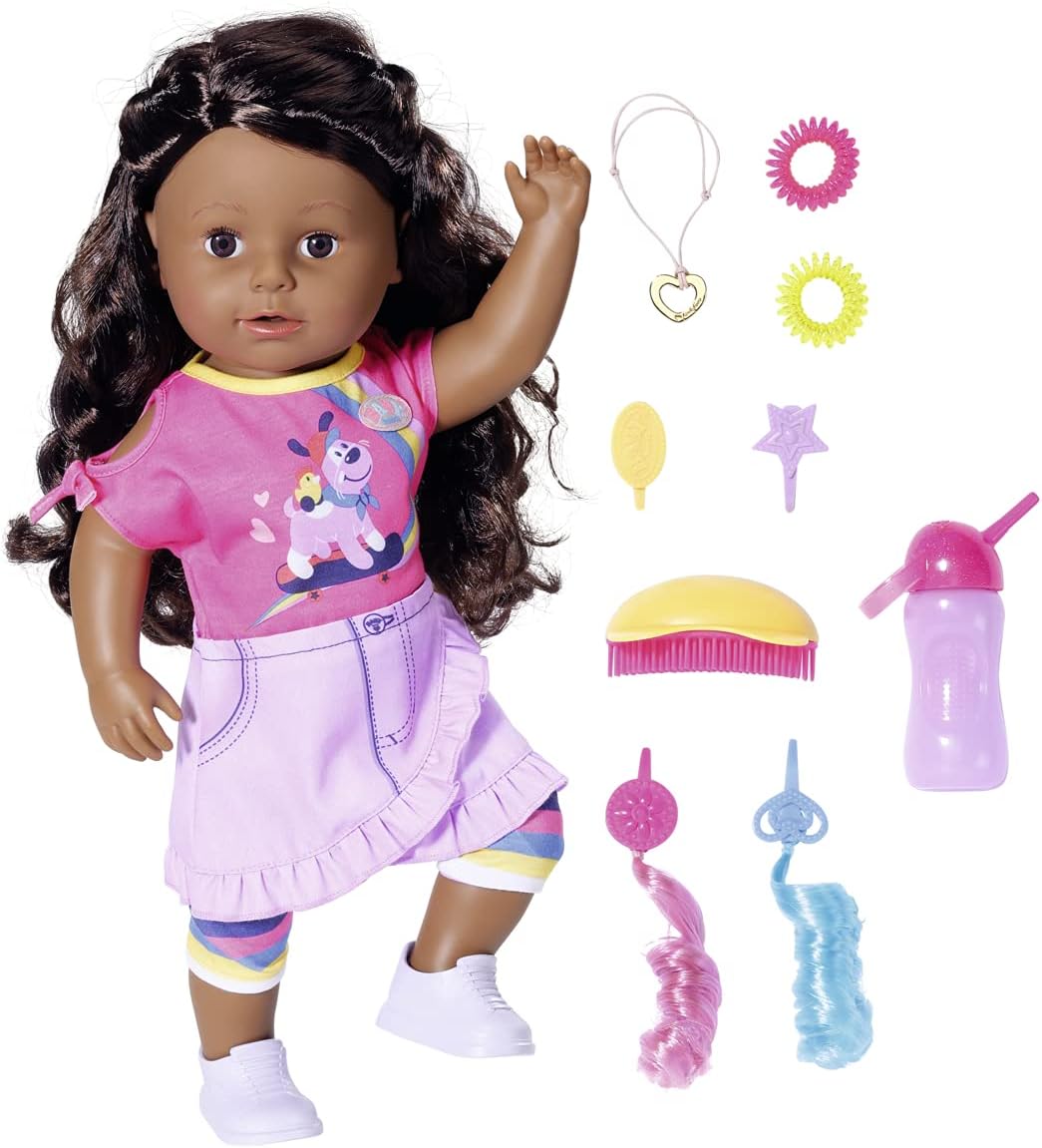 BABY born Big Sister Doll 43cm - 6 Lifelike Functions, Curly Hair - Easy for Small Hands, Creative Play Promotes Empathy & Social Skills, For Toddlers 4 Years & Up - Includes Outfit & 10 Accessories
