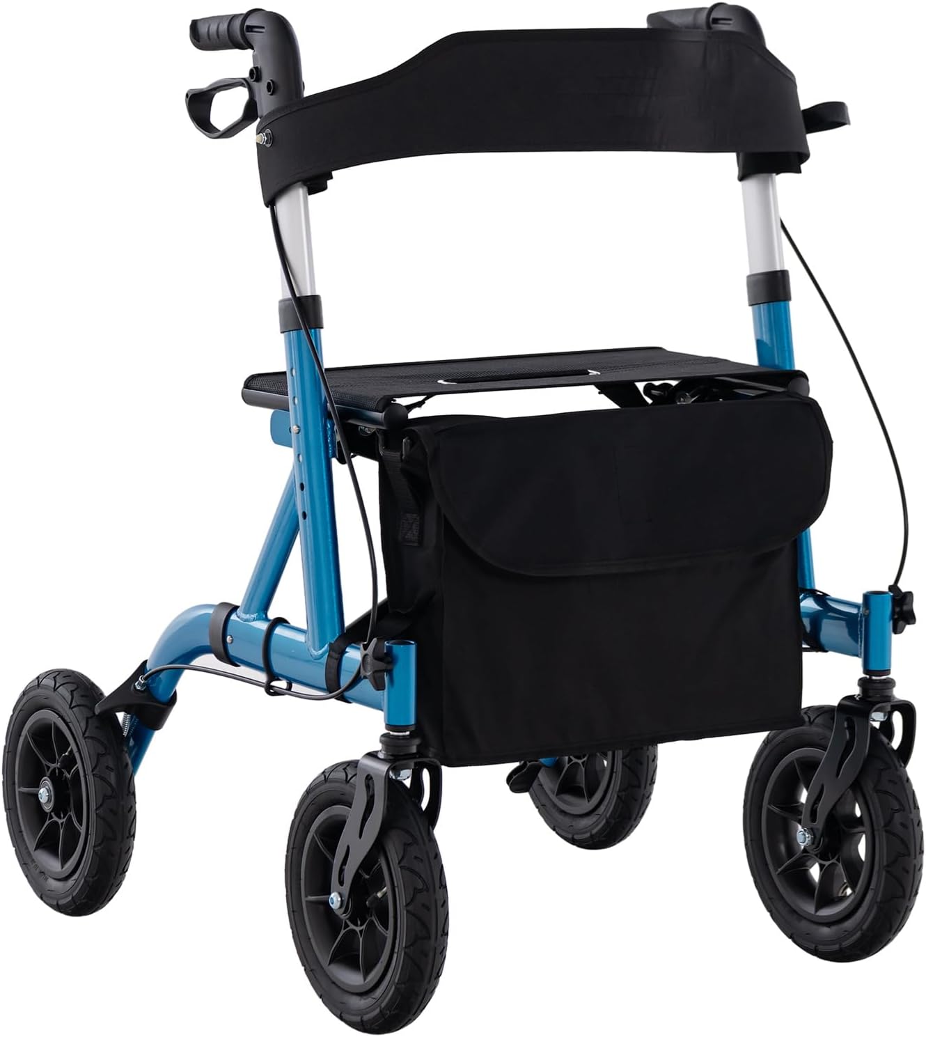 COSTWAY Foldable Rollator, Height Adjustable Rolling Walker with Seat, 24CM All Terrain Wheel, Storage Bag, Lightweight Walking Aid Frame for for Elderly & Disabled, 136 KG Weight Capacity (Blue)