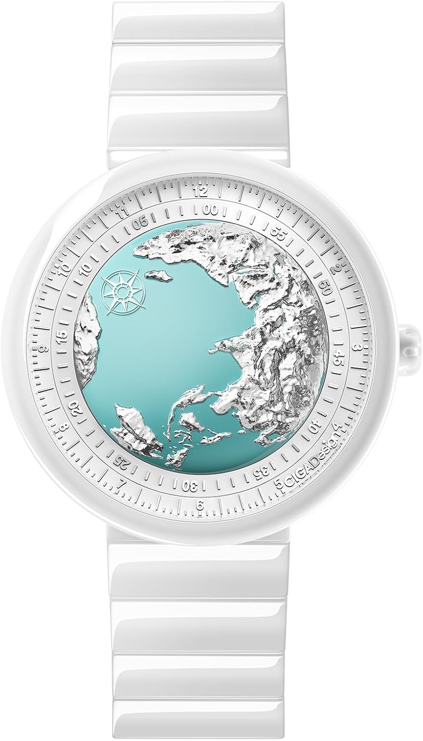 CIGA Design Watch for Women - Blue Planet Ice Age U Series Automatic Wristwatch Round Ceramic Case Fashion Style Sapphire Crystal with Ceramic and Silicone Straps