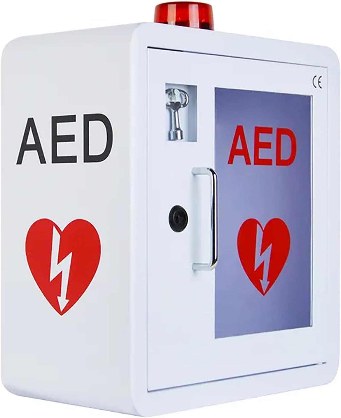 Wall Mounted AED Cabinet, Alarmed AED Storage Box with Triangular Lock, Round Edges Design and Fits All AED Brands, Eye Catching Red Word And Easy To Install, for Hotel, Restaurant, Hospital