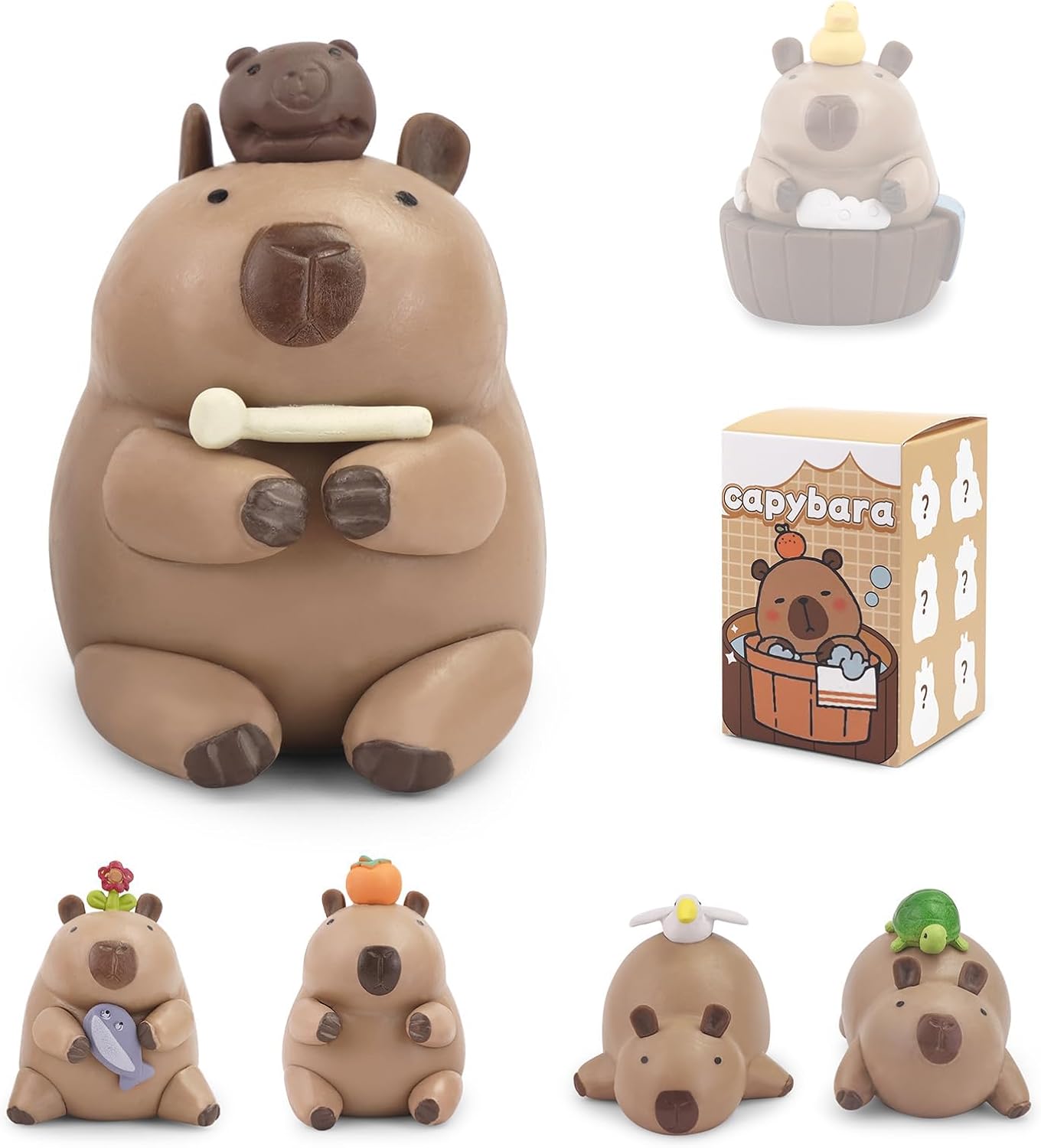 Blind Box Cute Catoon Capybara Figures 1 of 6 Possible Styles Mystery Box,Park Play Capybara Catoon Blind Boxes Random Design Action Figures Home Decor Collectible Toys Birthday GIF(1PCS)