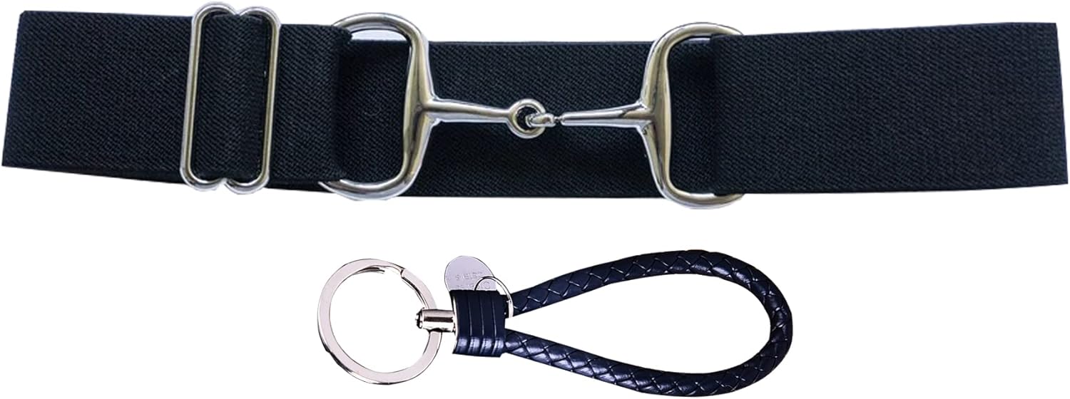 1.5-inch Elastic Equestrian Belt Bit Buckle Leather Key Strap for Horseback Riding Equestrian Sports