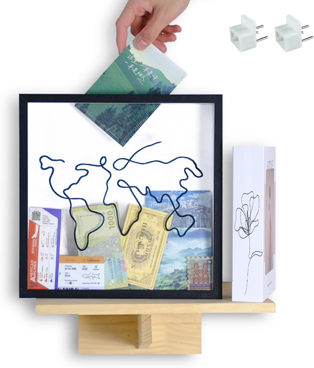 Travel Box for Memories, Ticket Shadow Box, Life Box, Shadow Box with Slot, Travel Gifts (Line-Black, 12x12)