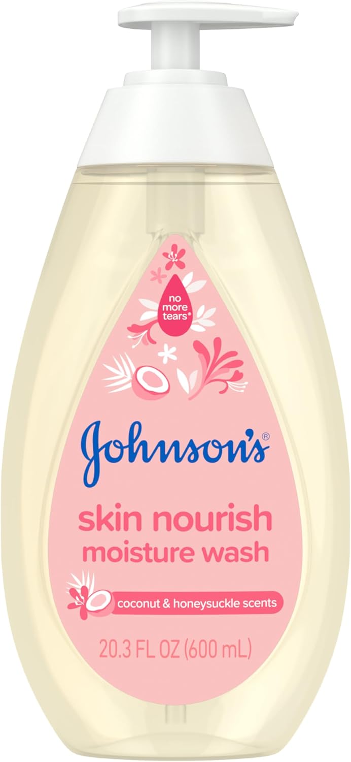 Johnson's Skin Nourish Moisture Wash, Baby Wash with Coconut & Honeysuckle Scents Cleanses & Leaves Skin Moisturized, Hypoallergenic Body Wash, Paraben-, Dye- & Sulfate-Free, 20.3 fl. oz