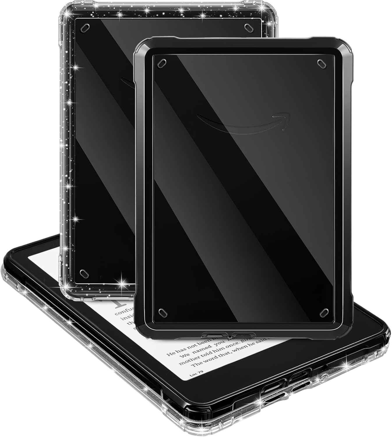 E NET-CASE 2 Pack Clear Case for All-New Kindle Paperwhite 12th Gen 2024（7" & Kindle Colorsoft Signature Edition 2024（7"） Slim & Lightweight, Scratch-Proof TPU+PC Back Cover, Clear Glitter & Black
