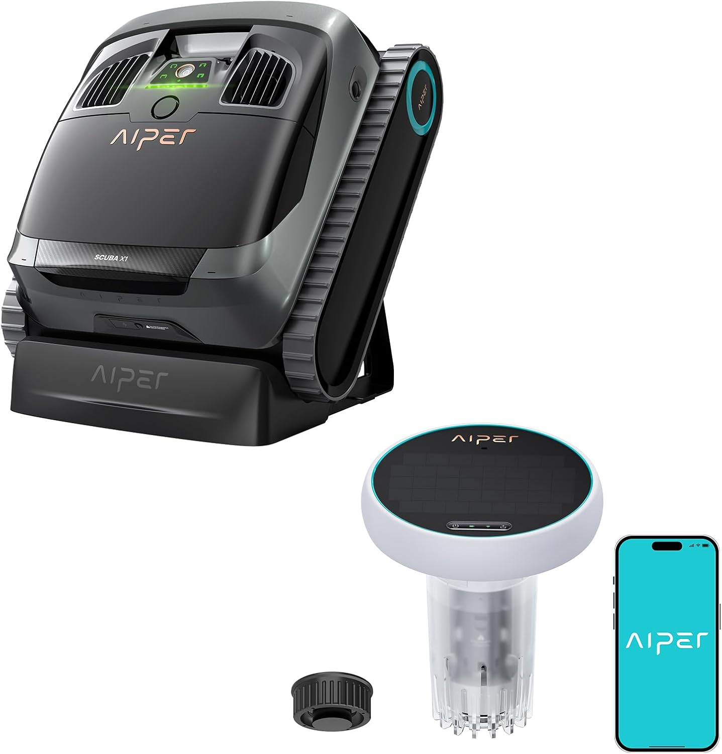 AIPER Scuba X1 Robotic Pool Cleaner with HydroComm Pro Smart Pool Monitor, Underwater Comm and 5 in 1 Water Test, 6600 GPH High-Power Suction, Horizontal Waterline Scrubbing, Ideal for Inground Pools