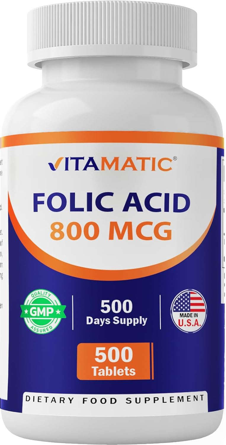 Vitamatic Folic Acid 800 mcg - 500 Vegetarian Tablets - Vitamin B9