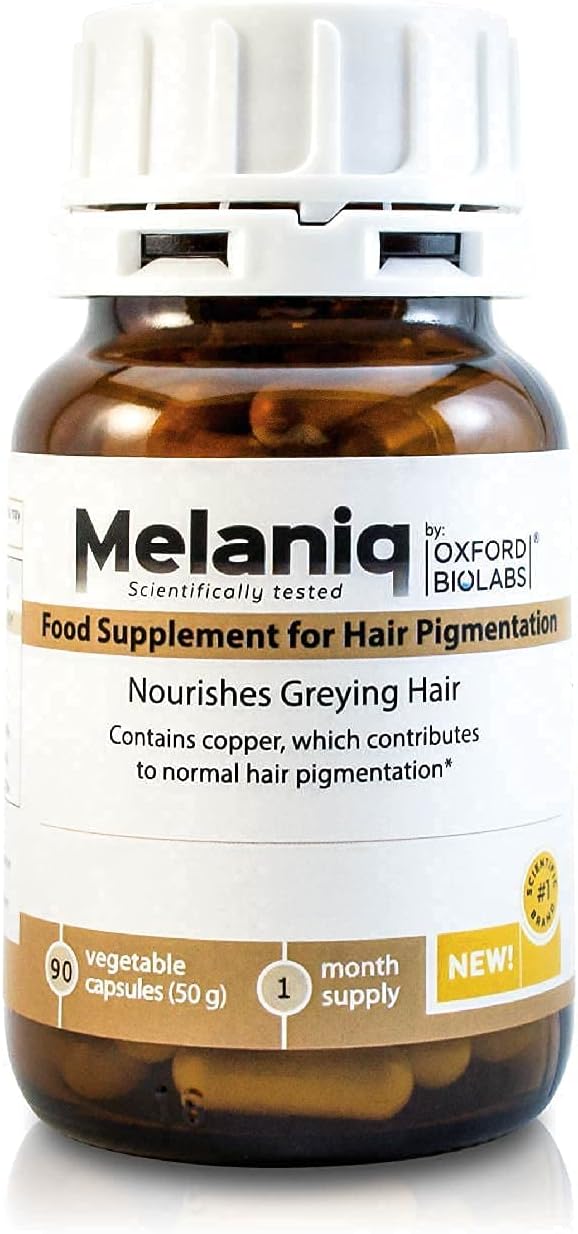 Melaniq Hair Pigmentation Supplement - Anti Gray Hair Tablets for Men Women - Premature Grey Hair Treatment Vitamins - Melanin Support Anti-Ageing Naturally-Based Vegetarian Capsules, 1 Month Supply