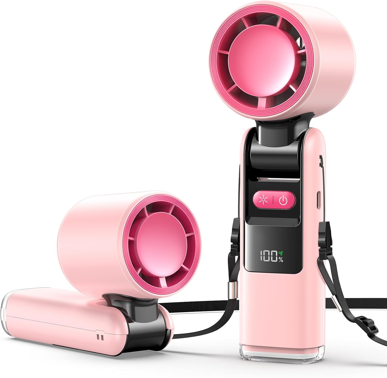 Portable Handheld Turbo Fan, Portable Mini Fan 6000mAh Rechargeable, 24 Hrs Cooling Time,High-Power Motor, 5 Gear Wind,LED Display,Portable Foldable Design for Travel,Outdoor, Working (Pink)