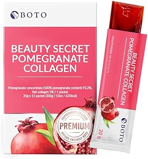BOTO Beauty Secret Pomegranate Collagen 20g - Korean Beauty Collagen Jelly Stick, Low Molecular Fish Collagen, Pomegranate Flavored - Packs of 15