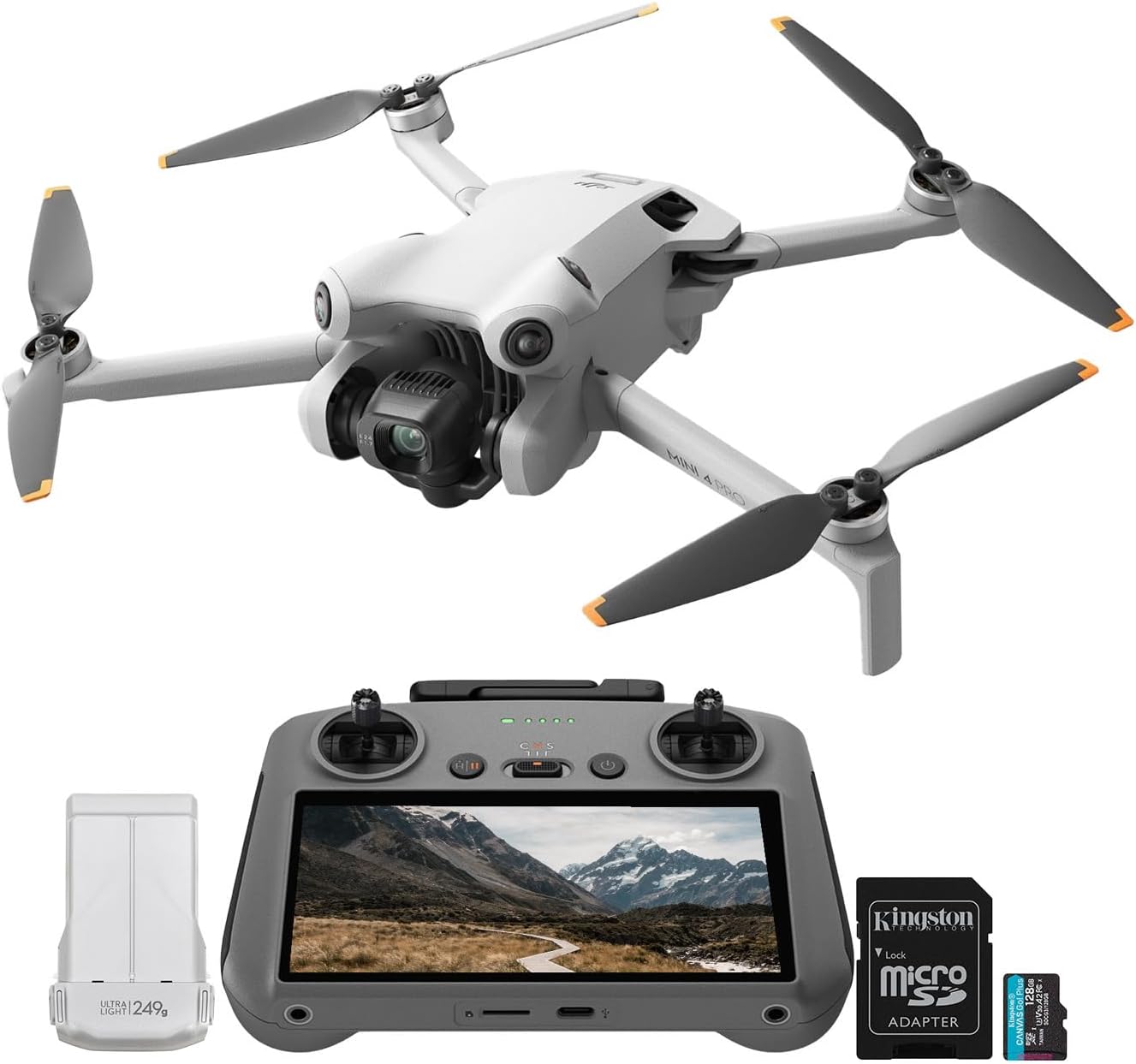 DJI Mini 4 Pro Quadcopter Drone with DJI RC 2 Controller - 4K Ultra HD Video Capture - Compact and Portable - Intelligent Flight Modes for Aerial Enthusiasts Bundle with 128GB Memory Card (2 Items)