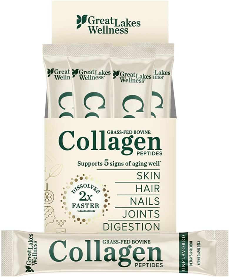 Great Lakes Wellness Collagen Peptides Powder for Skin, Hair, Nails, Joints & Digestion - Unflavored - 11 Servings (Pack of 1)