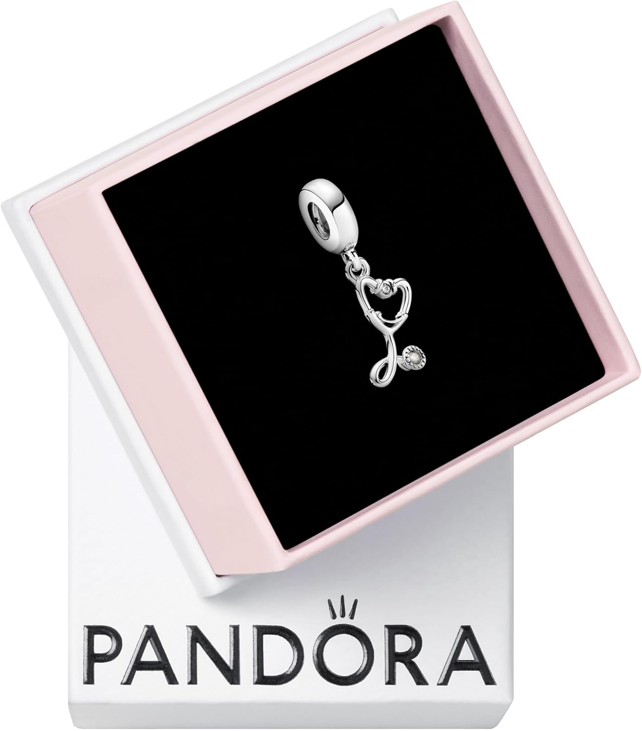 PANDORA Stethoscope Heart Dangle Charm - Compatible Moments - Gift for Her - Made with Sterling Silver & Cubic Zirconia - with Gift Box