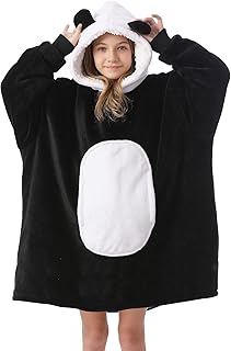 Kipswiza Blanket Hoodie for Kids Oversized Wearable Blanket Super Soft Warm Sherpa Fleece Blanket Sweatshirt for Boys Girls Children Gifts Black Panda