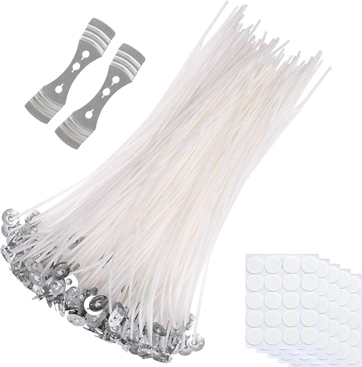 Candle Wicks, KISUOMAOYI 50 PCS 10cm Long Pre Waxed Wicks, With 50 Pcs Candle Wick Stickers, Includes Stainless 3 Hole Wick Holder, For Home and DIY Candles, Candles Craft Tools Candle Making Kit