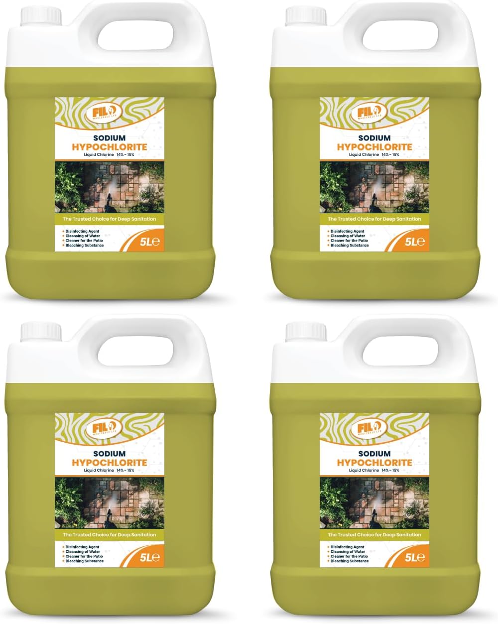 FILO Sodium Hypochlorite 20L (4x 5l) - High Strength Brick, Driveway & Patio Cleaner | Stain Removal | Algae Control | Bleaching Agent | Odour Removal | Black Spot Removal