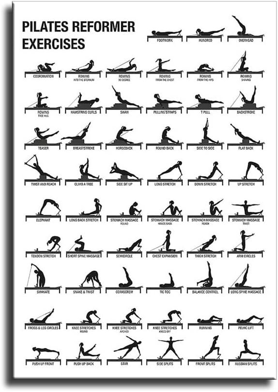 LILIIY Pilates Reformer Chart Poster Home Workout Gym Yoga Studio Decoration Poster Gift for Yoga Lovers (8x12inch-No Frame)