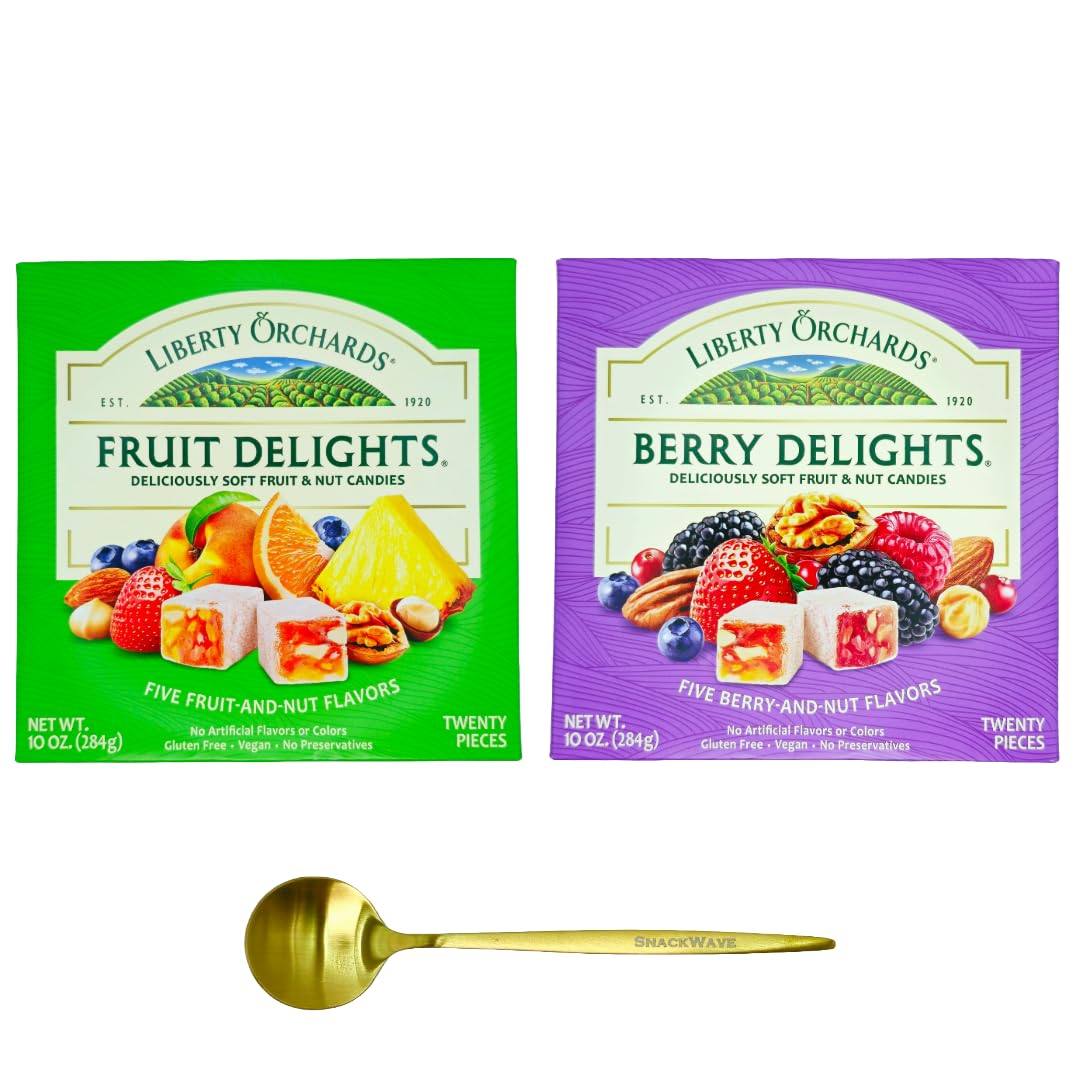 Liberty Orchards Fruit Delights & Berry Delights - Turkish Delights Lokum Candy 20oz | Natural, Vegan, Gluten-Free | Pack of 2 with Golden Spoon by SnackWave
