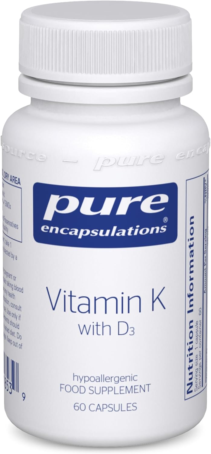 Pure Encapsulations - Vitamin K with D3 - Hypoallergenic Formula with Vitamin K1, K2, and D3 for Bone and Arterial Health - 60 Capsules