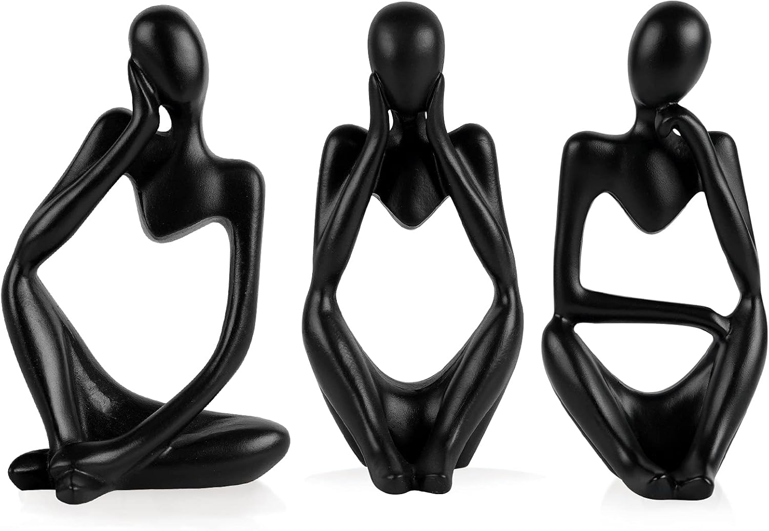 Ozzptuu Abstract Sculpture The Thinker Statue Resin Statues for Home Decor Modern Home Office Desktop Shelf Bookshelf Decor Set of 3 (Small-Black)