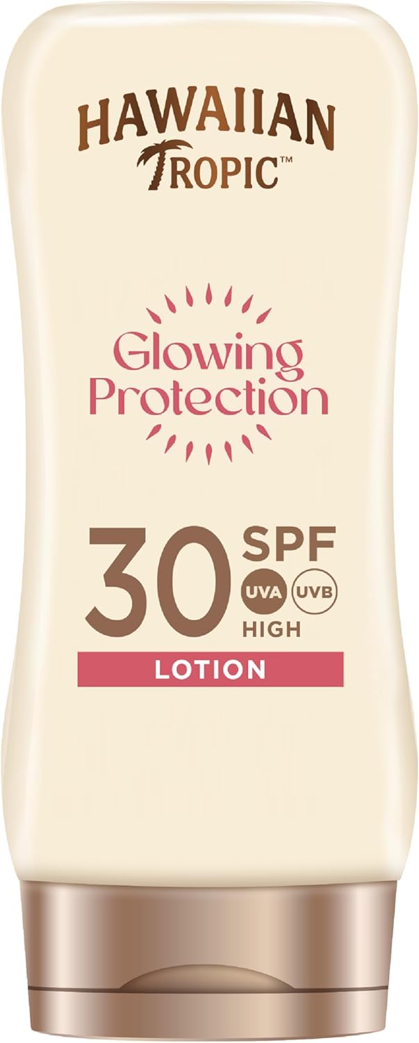 Hawaiian Tropic Glowing Protection Sunscreen Lotion SPF 30 UVA plus UVB Protection, 180 ml, Tropical Scent, with Shea Butter, Water Resistant, Vegan