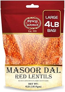 Spicy World Masoor Dal 4 Pound Bag - Split Red Lentils Dry - All Natural, Pure, Vegan - Resealable Bag