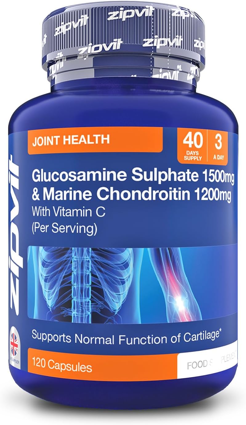 Zipvit Glucosamine and Chondroitin High Strength with Glucosamine Sulphate 1500mg, Marine Chondroitin 1200mg and Vitamin C, Joint Care Supplements for Men and Women, 120 Capsules