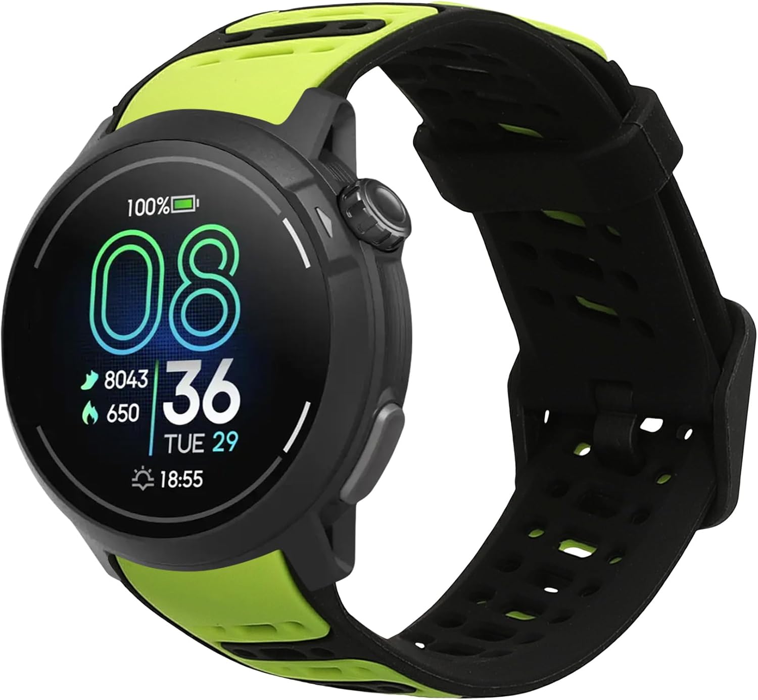 kwmobile Strap Compatible with COROS PACE Pro Strap - Replacement Silicone Watch Band - Black/Green