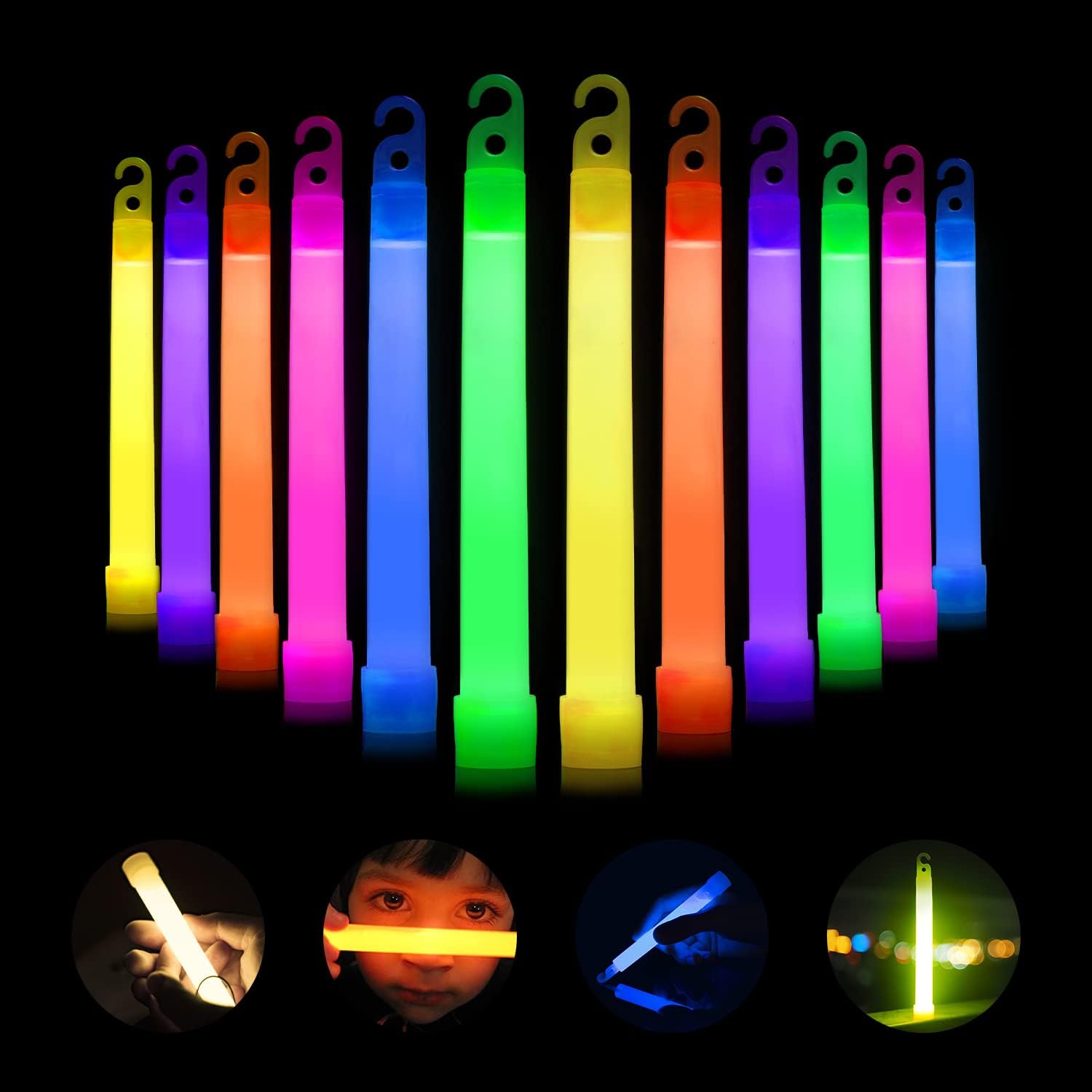 Glow Sticks Party Packs of 25 (mixed Colors) 6 Inches Long with Lanyard, Glow in the Dark Glowsticks for Adults, Children, Camping, Wedding, Night Parties