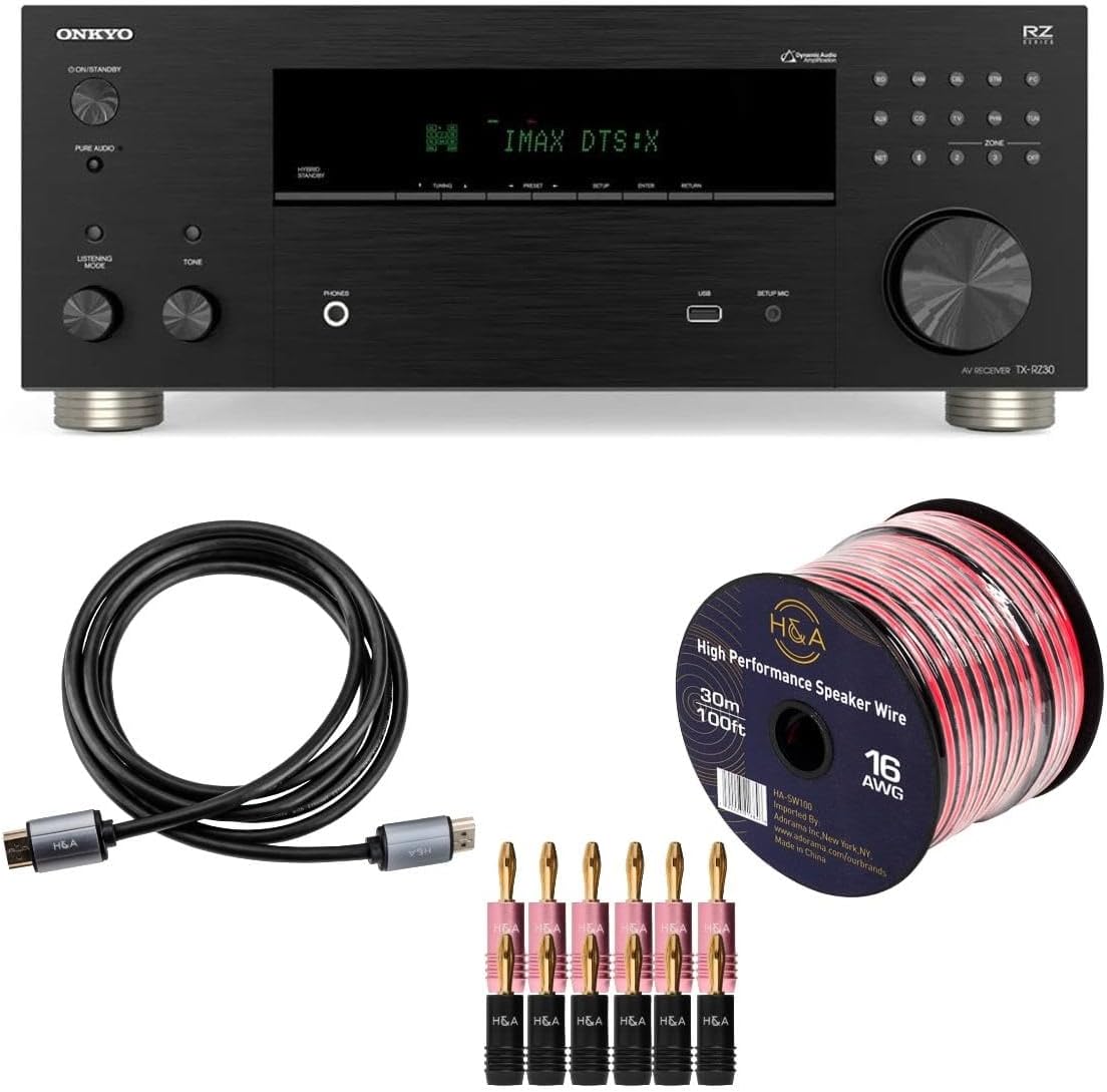 Onkyo TX-RZ30 170W 9.2-Channel 8K/4K Network AV Receiver, Black with Cables