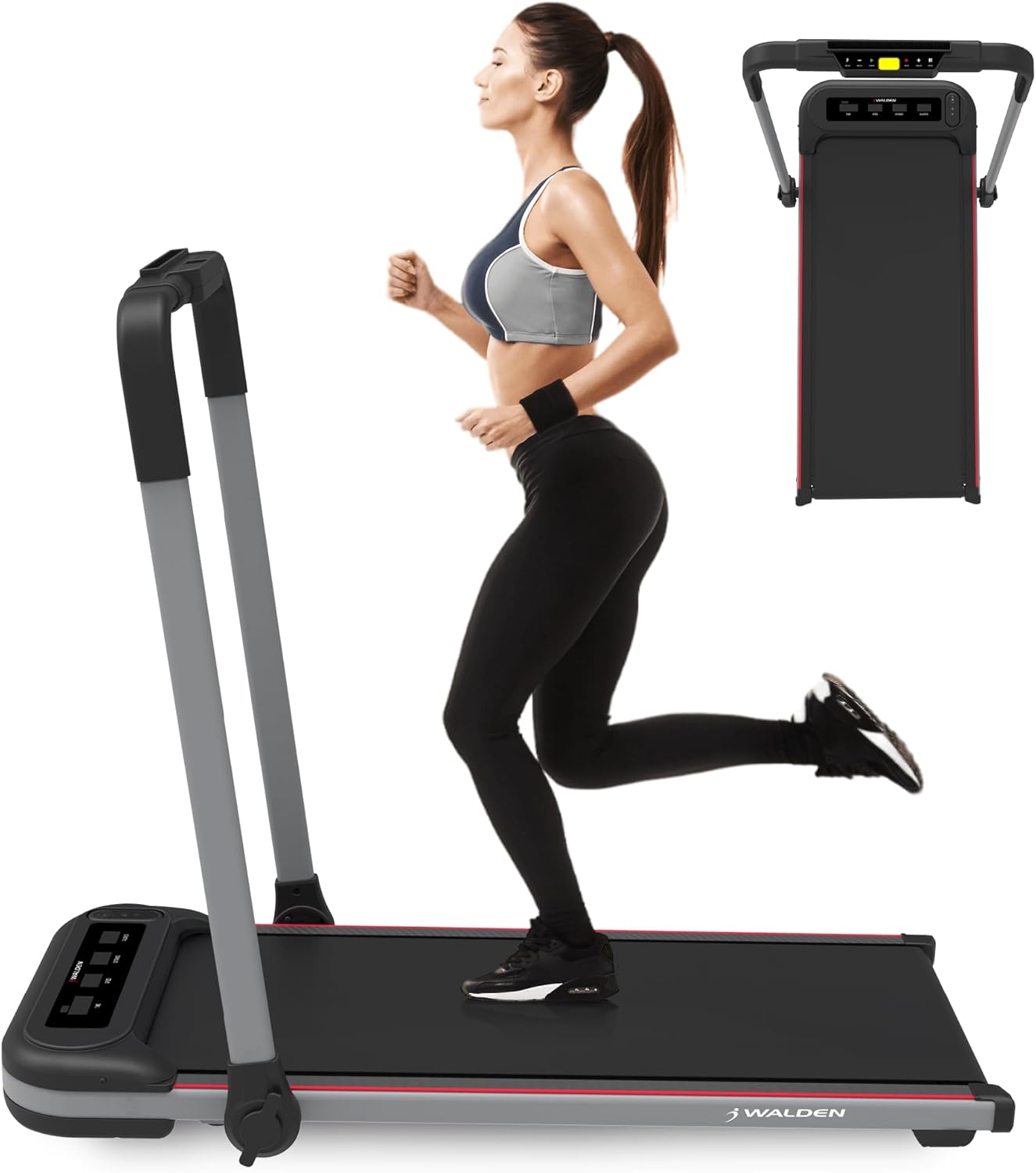 Walden Sports Folding Electric Treadmill with Handle - Foldable Under Desk Walking Pad for Home & Office - Portable Running Machine with Remote Control & LCD Screen - 1-10km/h Adjustable Speed